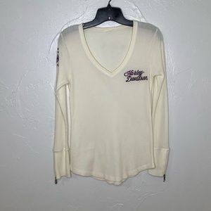 Harley-Davidson long Johns V-neck zippered crystal cuffs long sleeves shirt SZ M